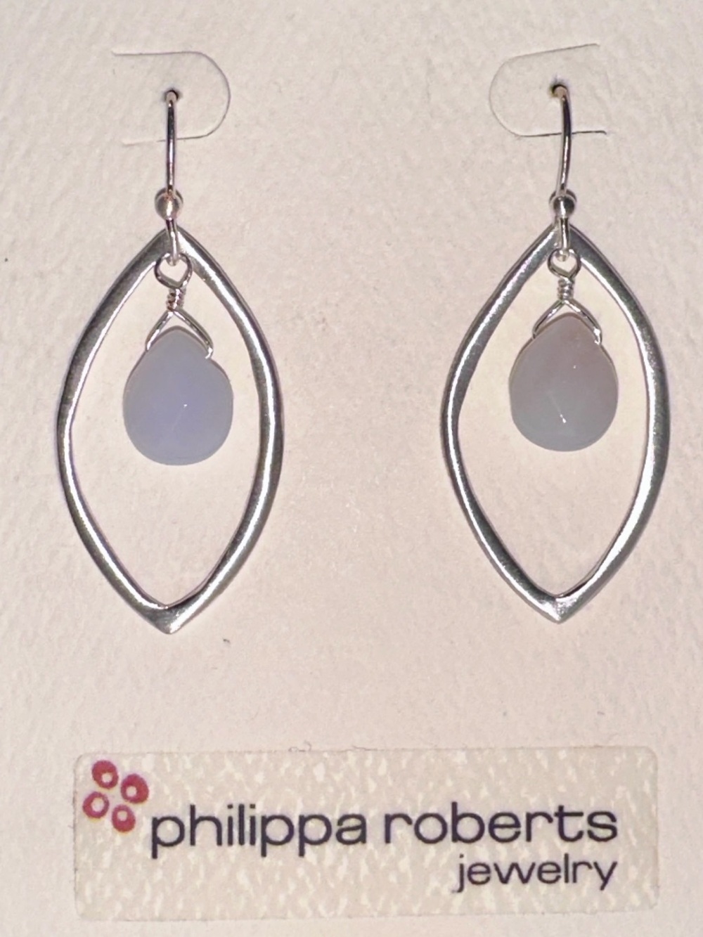 Philippa Roberts Silver Teardrop Hoop Earrings with Pale Blue Chalcedony